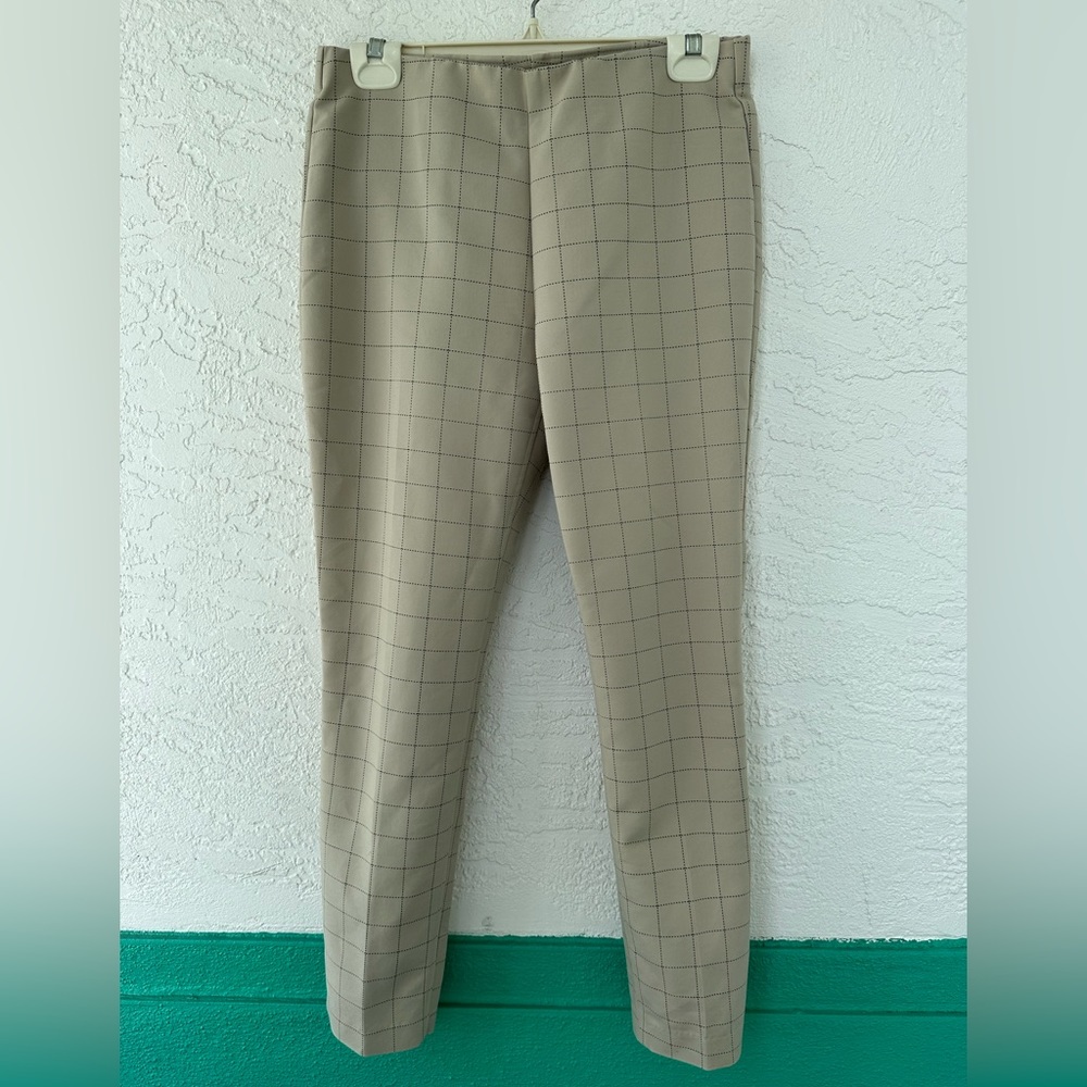 Crosby Windowpane Plaid Pull On Trouser Pants Tan Brown Size 4